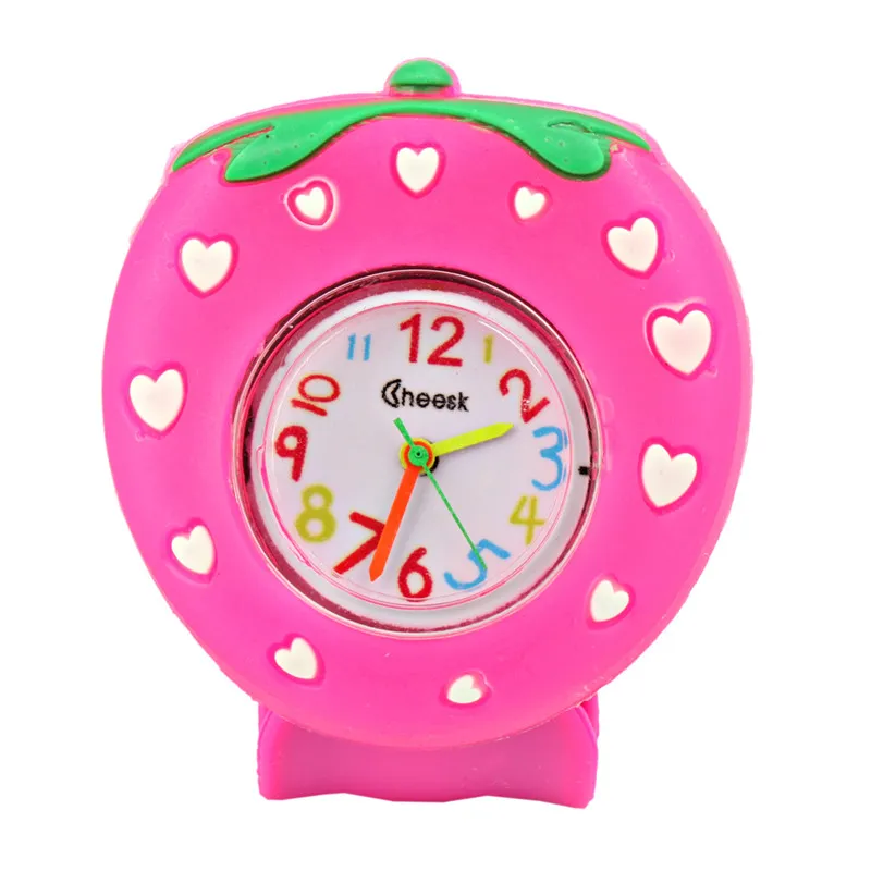 3D Cartoon Uhr Kinder Quarzuhr Erdbeere Silikon Slap Armbanduhr Kreative Zeiger Jungen Mädchen Baby Kinder Uhren