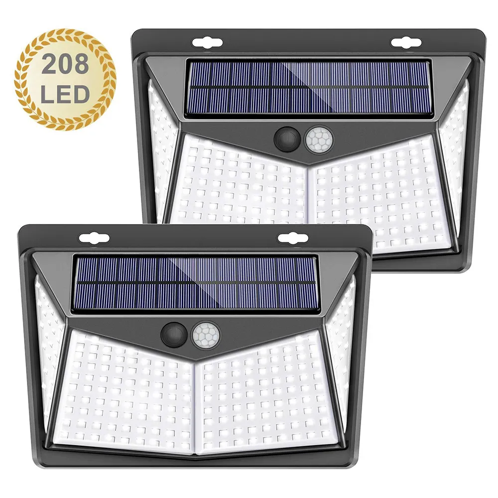 208LED 태양 빛 PIR 모션 센서 야외 태양 램프 벽 램프 IP65 통로 정원을위한 방수 보안 빛