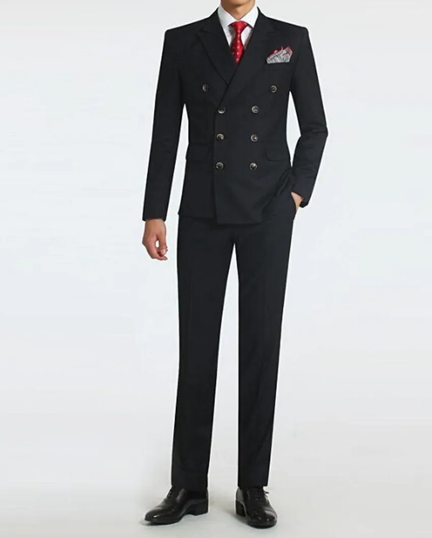 Popularne podwójne Groomsmen Peak Lapel Groom Tuxedos Men Garnitury Ślub / Prom Best Man Blazer (Kurtka + Spodnie + Kamizelka + Krawat) 573