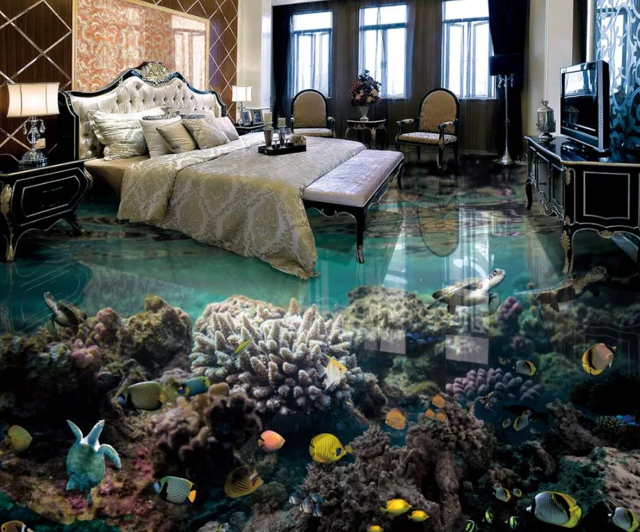 3d flooring wallpaper for bathroom Underwater World self adhesive 3d wallpaper walls pvc floor