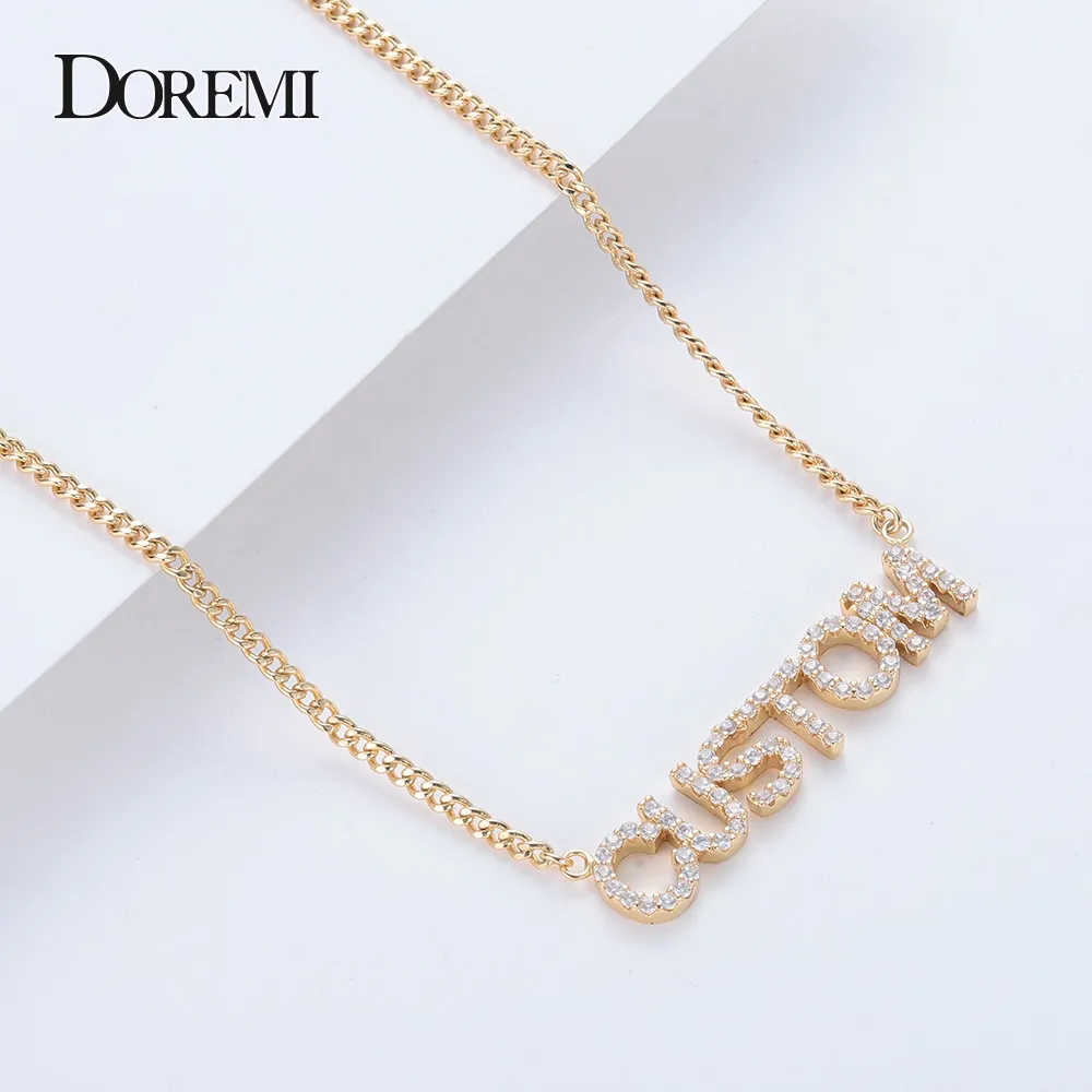 Collar de letras con colgante de cristal DOREMI para mujer, joyería personalizada, collares con nombre personalizado, colgante de Zirconia personalizado con números