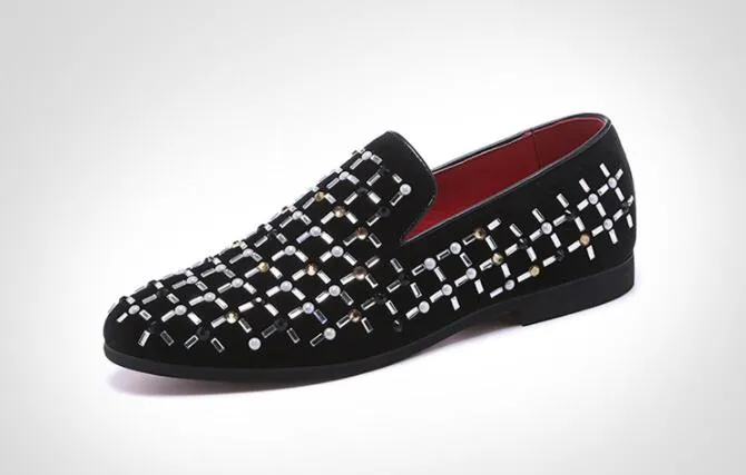 Nieuwe Mens Jurk Schoenen Weven Loafers Bruiloft Casual Schoenen Strass Zwart Schoenen Zapatos de Novio Size US 6-14 846