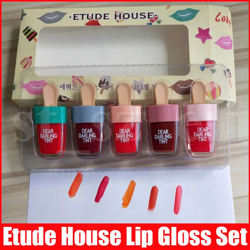 Etude House Liquid Matte Lipstick Wasserfester Lipgloss Lipgloss 5 Farben Eiscremeform Dear Darling Tint Lipgloss Lipgloss Kit