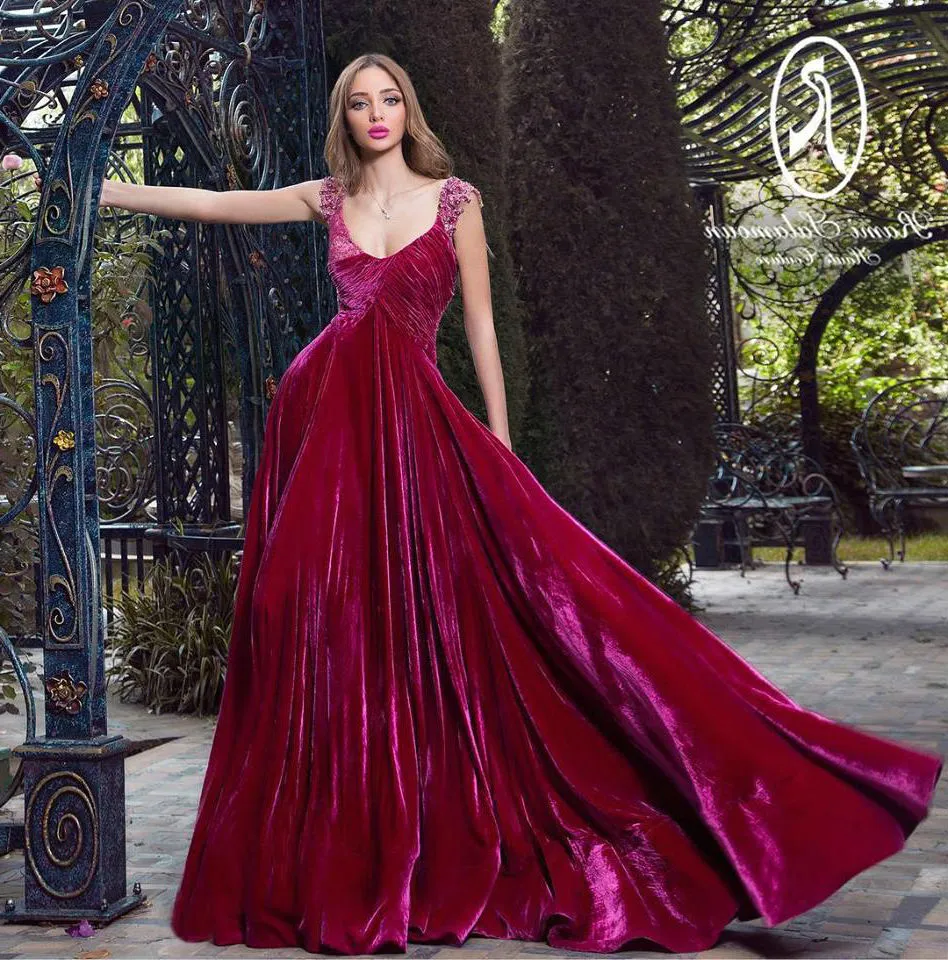 open lace back dress Red Velvet Tulle Long Prom Dress, Lovely A-Line Graduation Dress
