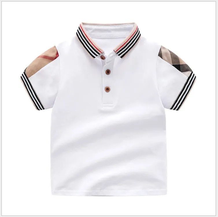 Detaliczna letnia koszulka chłopięca dziewczęca bawełniana koszulka dziecięca z krótkim rękawem wysokiej jakości dziecięca skręcić w dół kołnierz koszulka w kratę odzież dziecięca