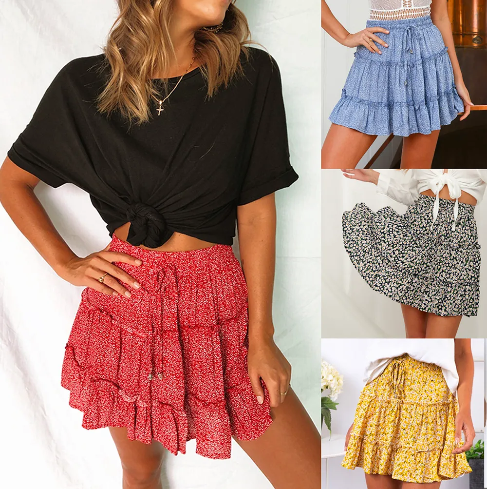 Wholesale New Women Short Skirt Vintage Casual High Waist Print Design Evening Party Mini Skirt A-Line