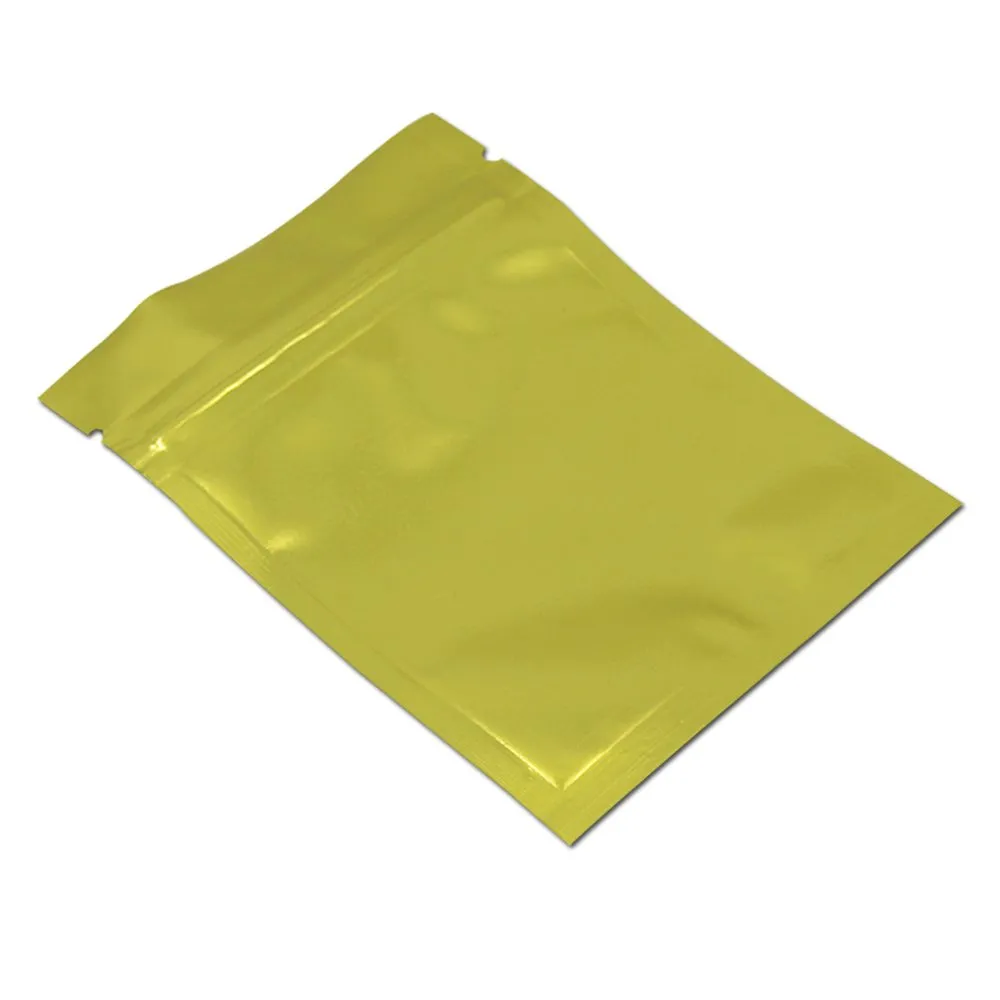 food grade aluminum foil mylar zip lock plastic pack bags gift storage packaging pouches bags glossy flat zipper seal bag 10*15cm 100pcs yellow