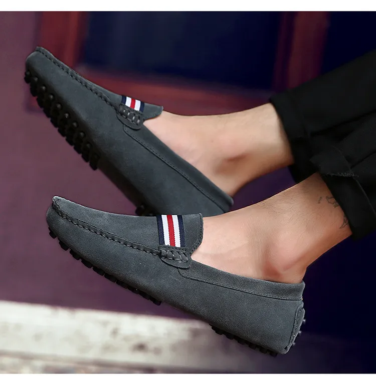 Men`s genuine leather shoes suede loafer big size casual dress shoes gentlemen flag travel walk shoe for Men zy367