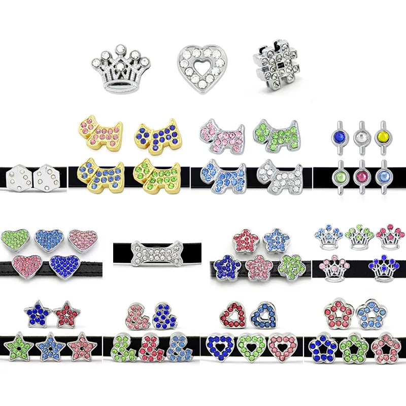 10 ST! 8mm Crystal Rhinestone Slide Charms Fit för 8mm Armband Armband / Bälte / Pet Collar (se på 5 stilar kan välja) LSSC13-405