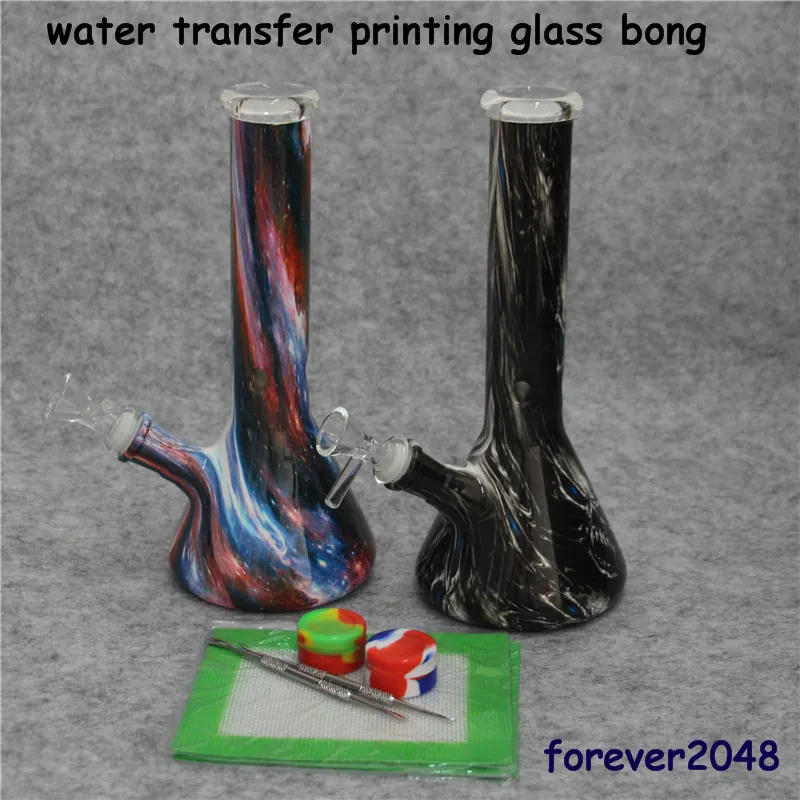 watertransfer print Glass Bong hookah glass water pipes beaker 11 inch bongs dab rig oil burner ash catcher bubbler 14mm bowl