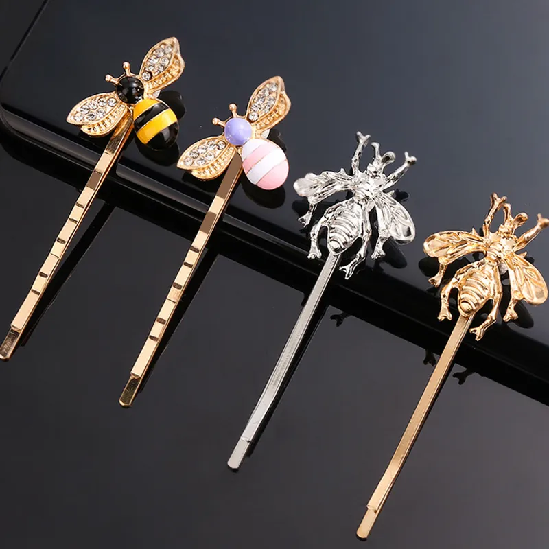 4 개 스타일 금속 모조 다이아몬드 꿀벌 비녀 클립 여성 곤충 꿀벌 헤어핀 패션 헤어 액세서리 선물 도매 가격