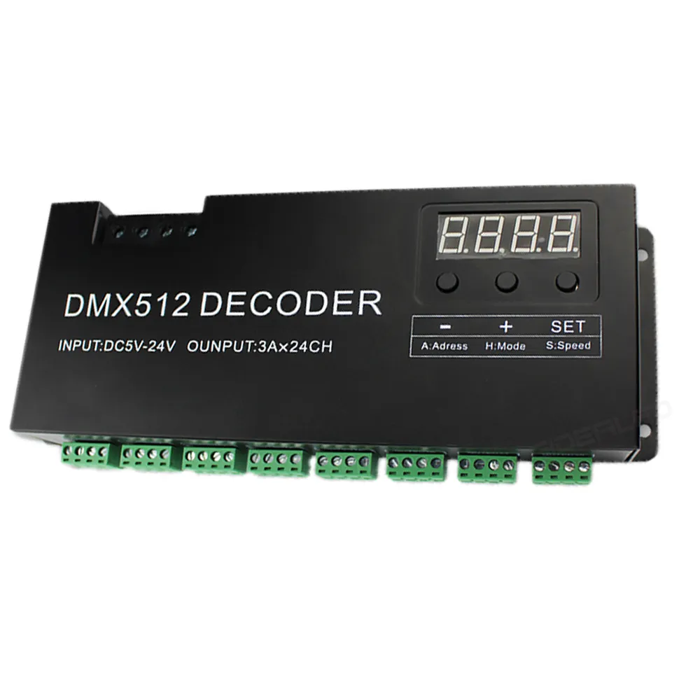 Freeshipping 24 canais RGB DMX exibição 512 Decoder Com Digital 72A Dimmer PWM Controlador RGB tira controlador DMX Com RJ45 de entrada DC5V-24V