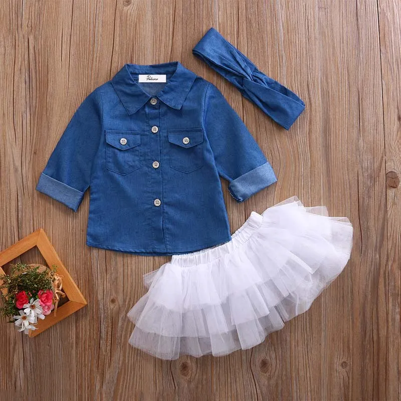 Baby Girl Denim Fashion Set Clothing Children Long Sleeve Shirts