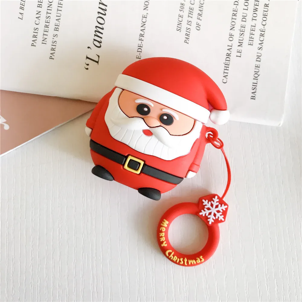 Cartoon Kerst Santa Hoofdtelefoon Case voor Apple Airpods 1 2 Siliconen Bescherming Oortelefoon Cover 50pcs / lot