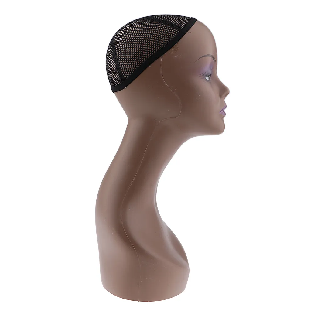 Vrouwelijke Mannequin Oefenpop Hoofd Model Pruik Cap Sieraden Hoed Display Houder Stand Koffie Kleur Pruik Stand Training Head256n