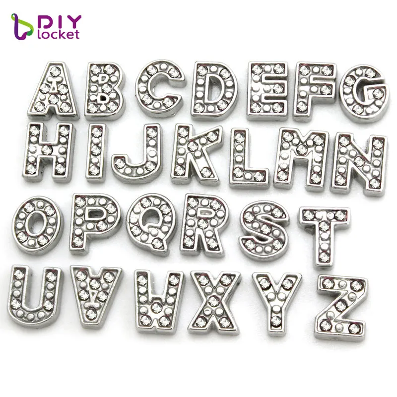 10pcs Silver A-T Alphabet Letter Floating Charm Initial Locket Charms Pendants For Floating Locket DIY Charm LSFC113