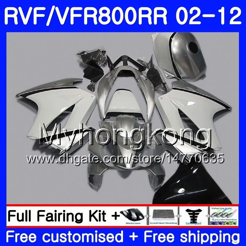 키트 혼다 인터셉터 용 VFR800RR 02 08 09 10 11 12 258HM.28 VFR 800RR 800R VFR800 RR 2002 2008 2009 2010 2011 2012 실버 화이트 페어링