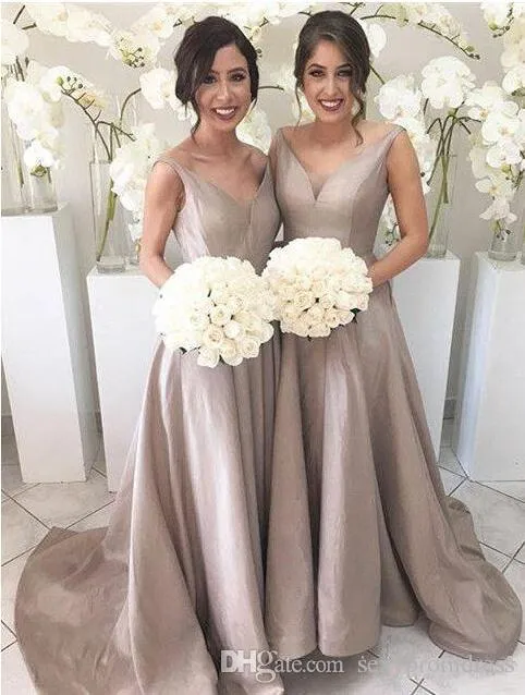 Elegant A-Line bridesmaid with Sleeveless V-Neck and...