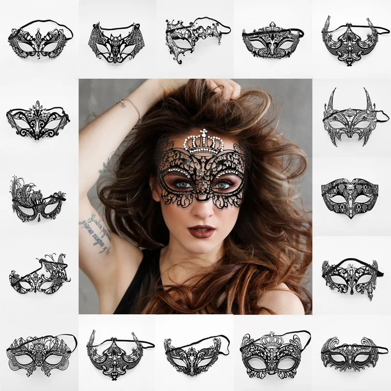 Mulheres de luxo Venetian Partido Máscaras Black Metal Laser-cut XMAS Traje Mostra Máscara de Casamento Masquerade DLH302