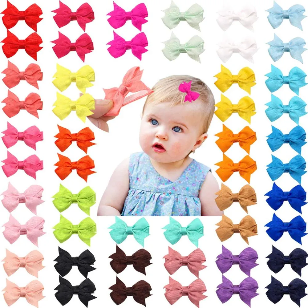 50 Pieces 25 Colors in Pairs Baby Girls Fully Lined Hair Pins Tiny 2" Hair Bows Alligator Clips for Little Girls Infants Toddler