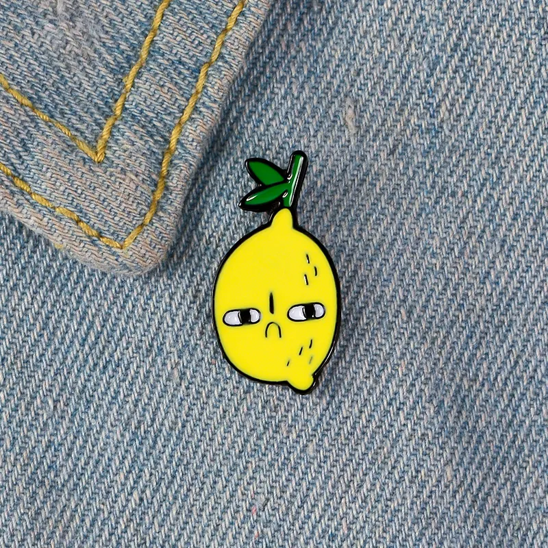 Aggrieved lemon enamel pins brooches for women plant fruit yellow badge funny expression lapel pin clothes backpack jewelry gift for girl