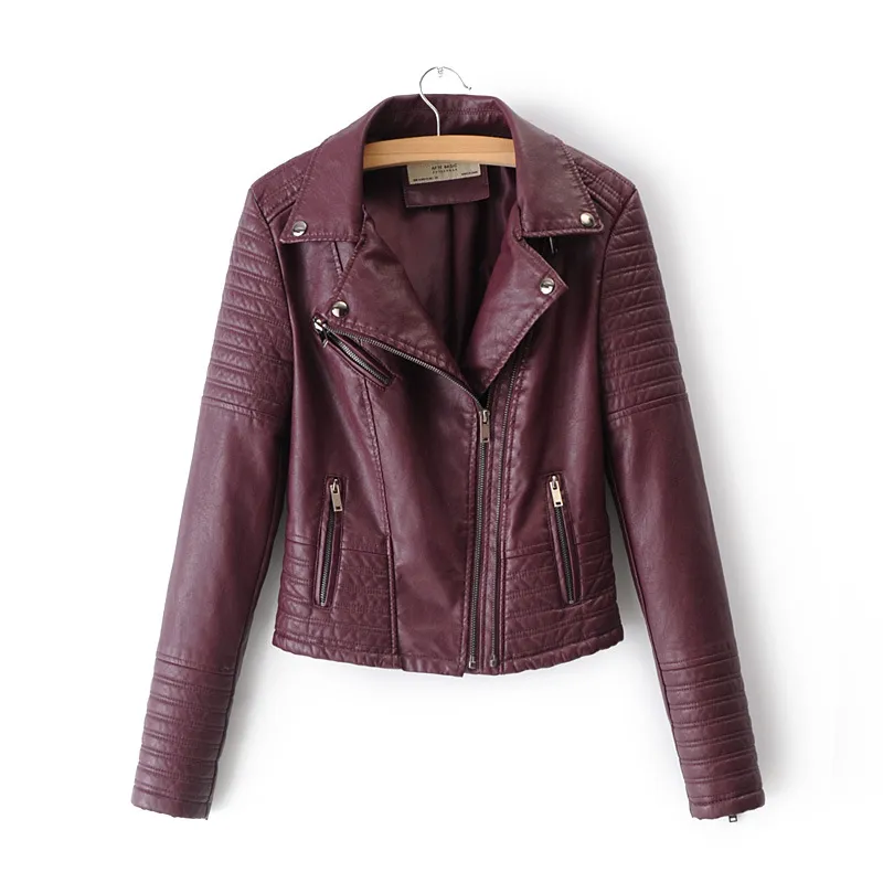 Femmes Solide D contract PU Cuir Veste 2020 Automne Style Cor en