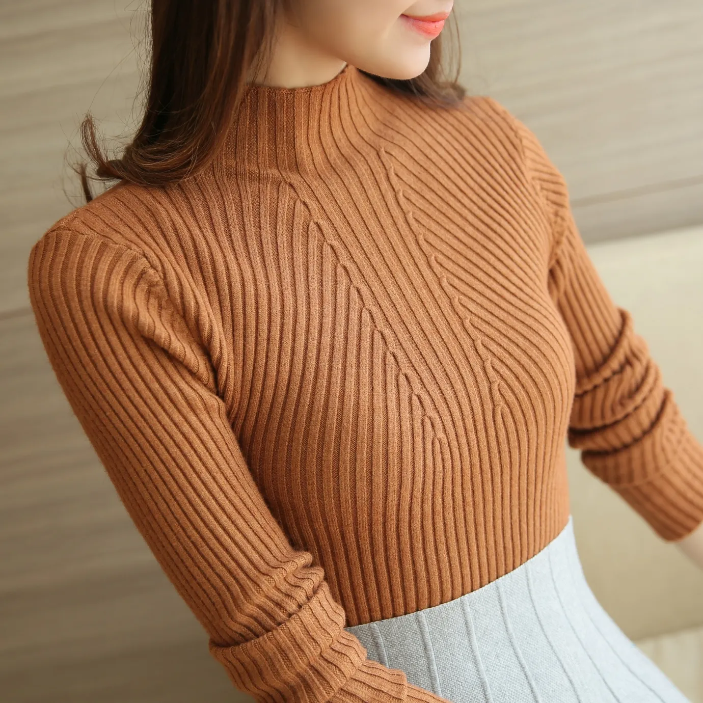 Frauen Rollkragenpullover fester Pullover Winter Frühling Langarm Pullovers Tops Femme Kleidung