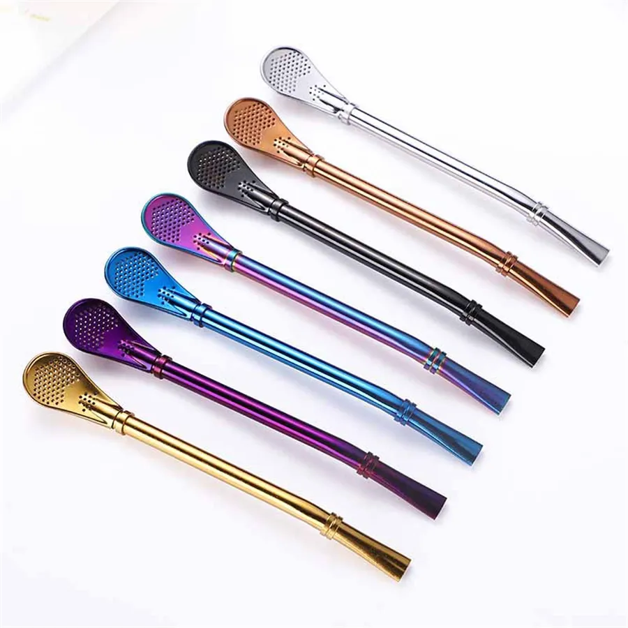 Palhinha de aço inoxidável Yerba Mate Straw Gourd Bombilla Filtro Spoons reutilizável de metal Pro Tea Tools Bar Acessórios JK2006KD