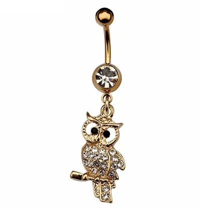 YYJFF D0619 GULD OWL BELLY NAVEL -knappring