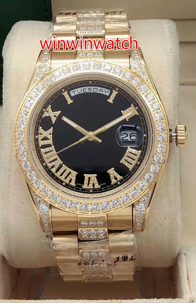 Orologio da uomo di alta qualità Diamond Bezel 41mm Movimento automatico Oro acciaio inossidabile Quadrante con numeri romani Orologi da polso con diamanti da uomo