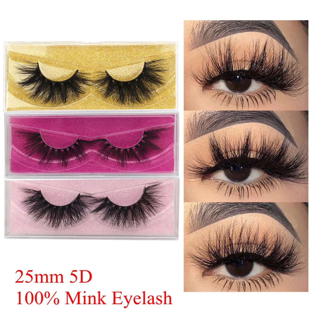100% Real Mink Eyelashes 25 mm 3D/5D Mink Lashes Handmade Long Dramatic Volume Soft Wispy Fluffy Fake Lashes Mink Eyelash Makeup Extensions