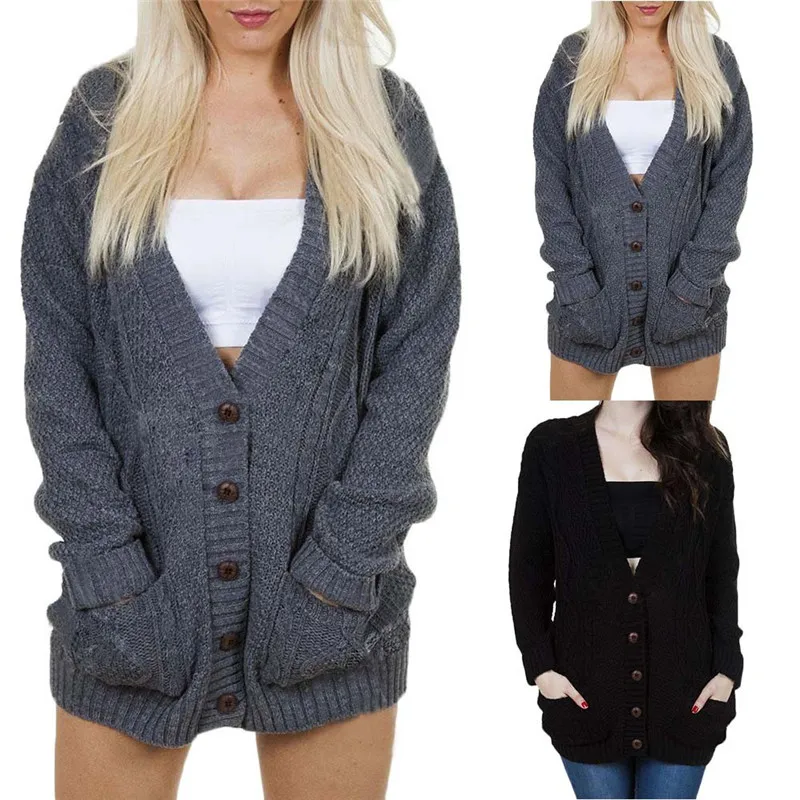 Women's Sweaters Thick Warm Women Knitted Sweater Jacket Cardigan Fashion V-neck Buttons Casual Knit Coat Female Cardigans Outerwear