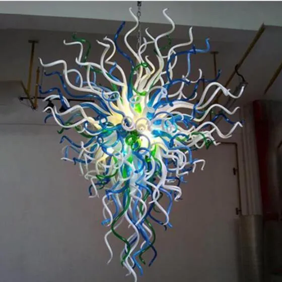 Lyxig Stor ljuskrona Multi Blue Pendant Lamp 52 inches Handblåst glas Murano ljuskronor för vardagsrum