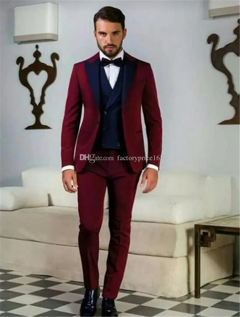 Groomsmen alla moda con un bottone, smoking da sposo con risvolto a picco, abiti da uomo, matrimonio, ballo di fine anno, cena, blazer da uomo migliore (giacca + pantaloni + cravatta + gilet) AA232