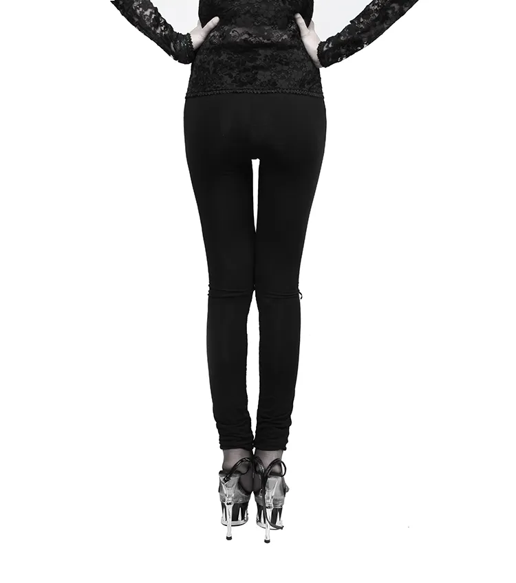 펑크 여성 코튼 레깅스 스키니 탄성 레깅스 블랙 레이스 레깅스 발목 길이 바지