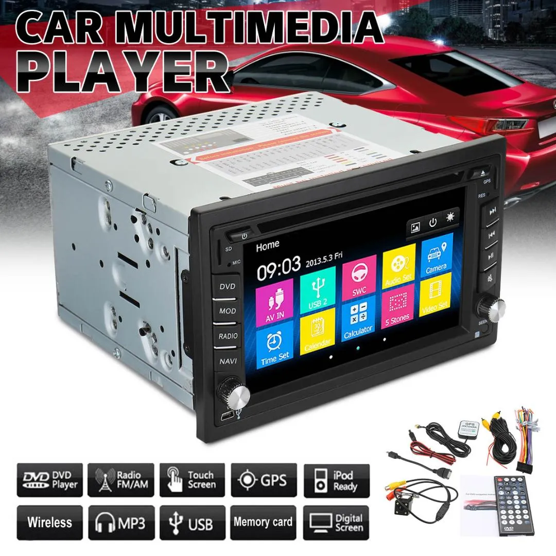 6,2 inç Çift 2DIN Car Stereo DVD Oynatıcı bluetooth GPS Navigasyon HD USB TV Kamera TFT Uzaktan Kumanda