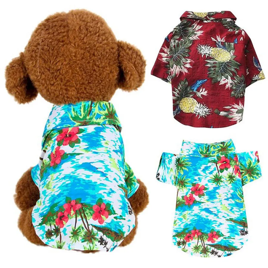 Dog Odzież Letnia Plaża T Shirt Mała Kamizelka Drukuj Hawaje Apparel Pet Travel Floral Krótki Rękaw Odzież Cat Bluzka Kombinezon Outfit Dostawa