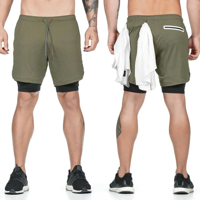 2020 Pantaloncini a doppio strato da uomo Pantaloncini da spiaggia ad asciugatura rapida Palestra Jogging Corsa 2 in 1 Pantaloni sportivi da allenamento fitness caldi