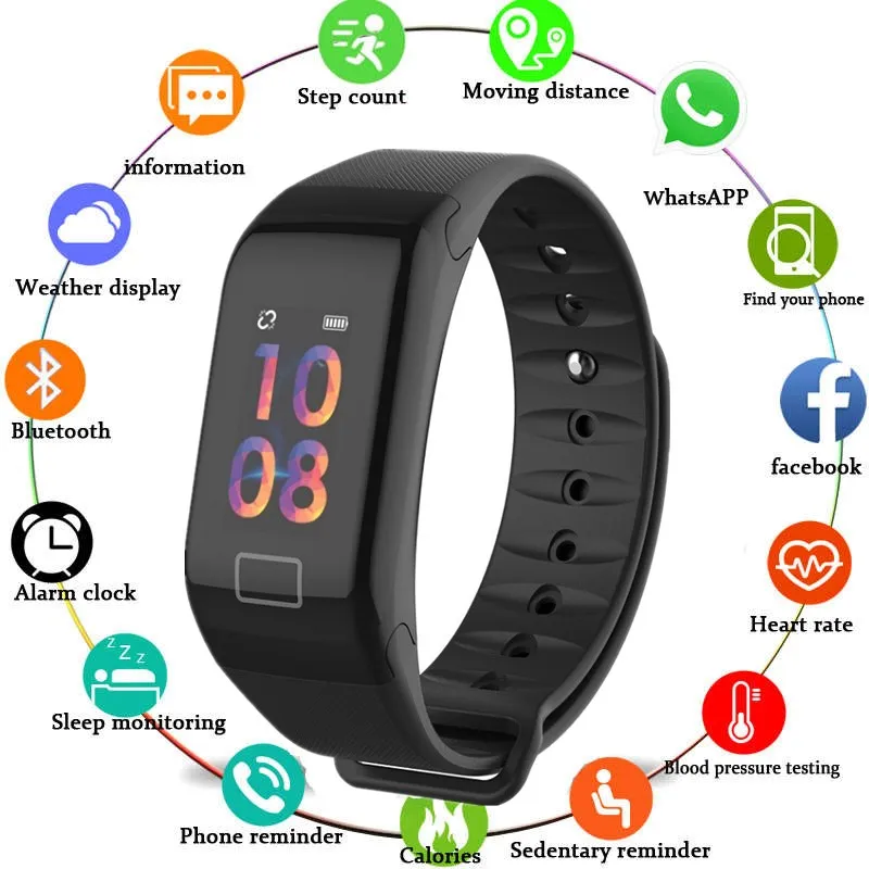 F1 Blood Oxygen Tracker Smart Bracciale Cardiofrequenzimetro Smart Watch Fotocamera impermeabile Fitness Tracker Smart Orologio da polso per iPhone Android