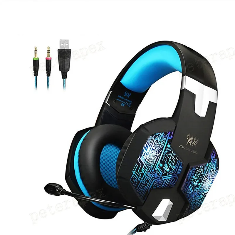 G1000 G9000 Gaming Headsets Big Headphones avec Light Mic Stereo Earphones Deep Bass pour PC Computer Gamer Laptop PS4 New X-BOX