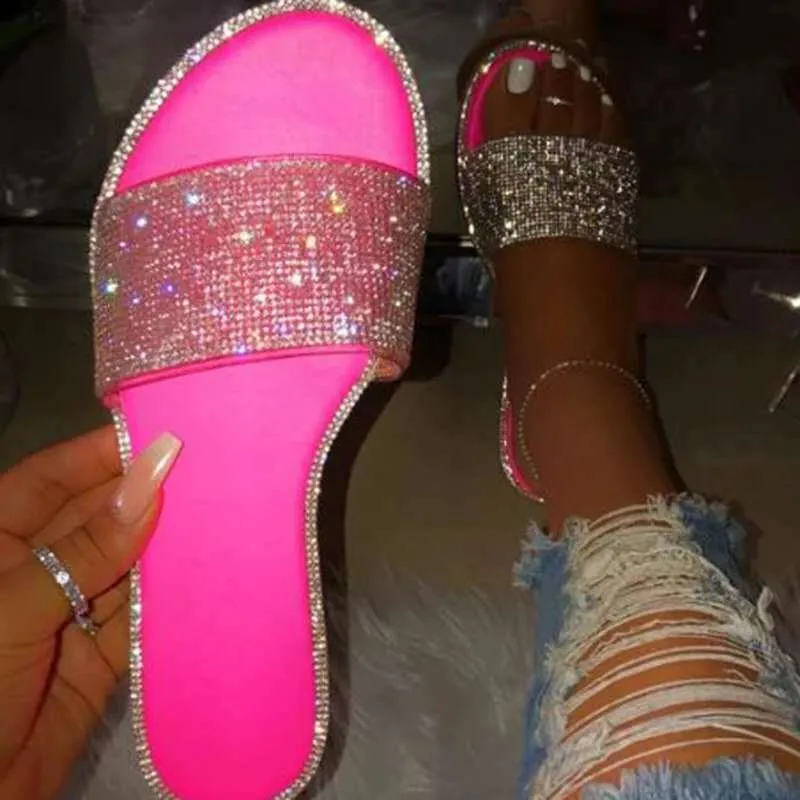 Sandali estivi da donna Pantofole bling Scivoli in cristallo da donna Appartamenti Sandali gladiatore Scarpe da spiaggia da donna Sandali femminili Feminina