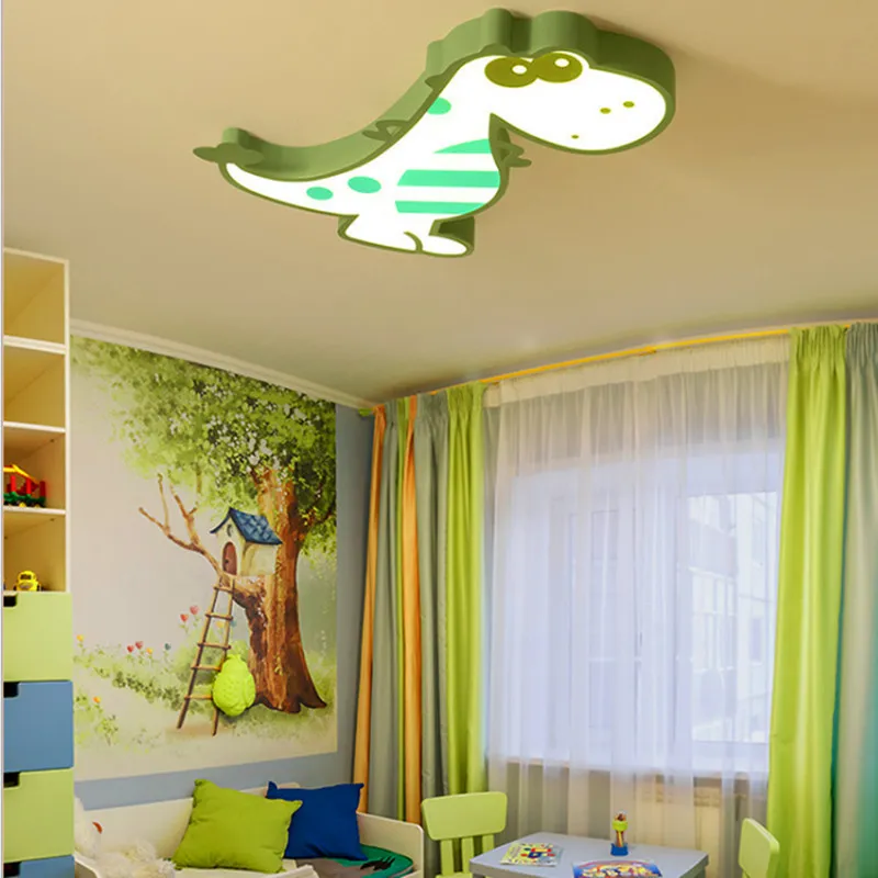 Barnrum LED Taklampa Varmtecknad Dinosaur Bedroom Male och Kvinna Rum Lampa Ögonskydd Dämpning Smidesjärn Lampor