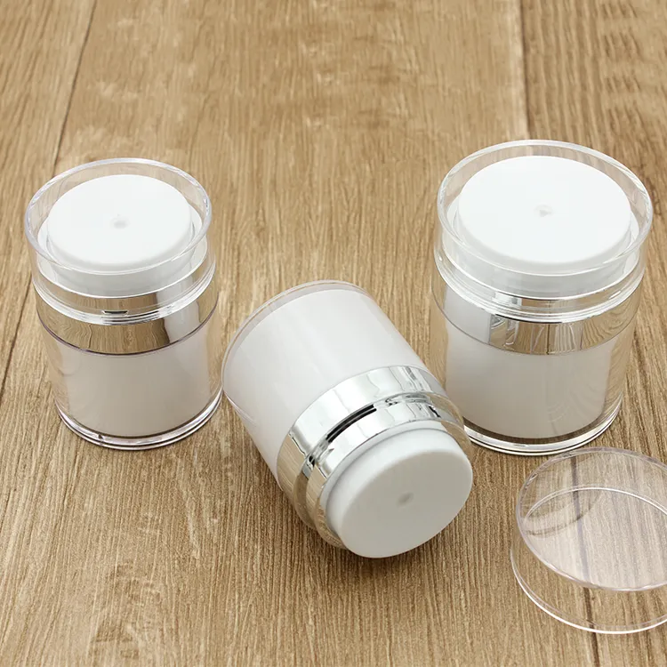 15 30 50 g perlweiße Acryl-Airless-Flasche, runde Kosmetik-Cremedose, Pump-Kosmetik-Verpackungsflaschen