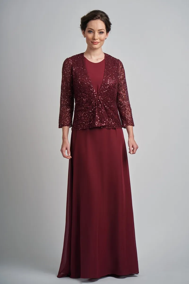 Burgundy Mother Of The Bride Dresses With Sequined Jacket Jewel Neck Long Sleeve Mothers Dress Floor Length Wedding Guest Gowns Custom From 106 26 DHgate