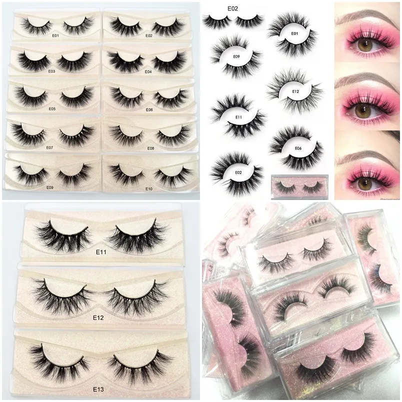 Mink Lashes 3D Mink Eyelashes 100% Cruelty Natural Lash Handgjorda Återanvändbara naturliga ögonfransar Populära lösögonfransar Makeup E-serien