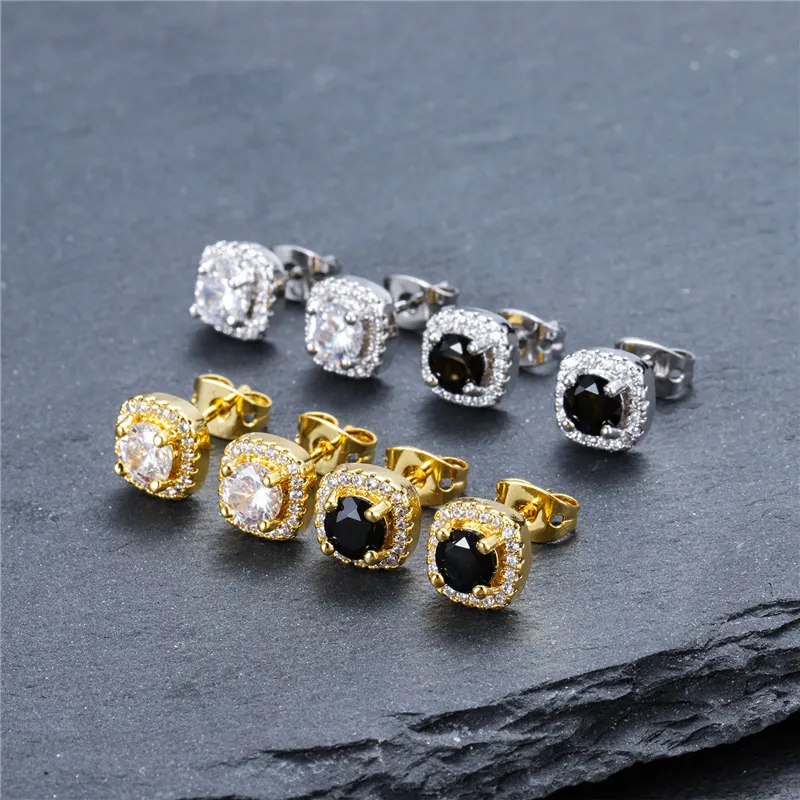 Unisex Homens Mulheres Brincos Studs Amarelo Ouro Branco Plated CZ Simulado brincos de diamante para mulheres dos homens agradável do presente