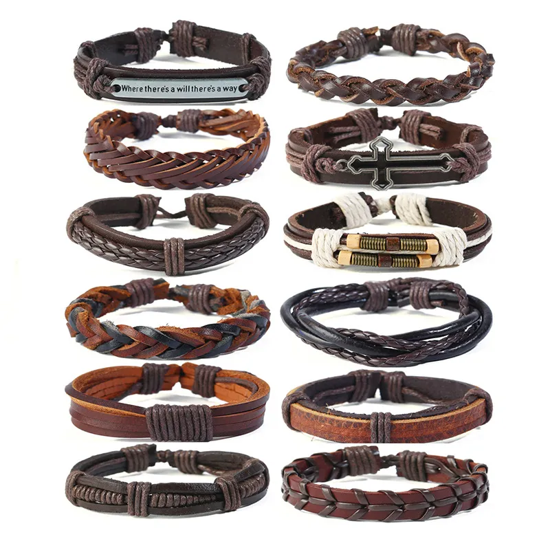 Multilayer Genuine Leather Wrap Bracelet With Charms For Men And Women