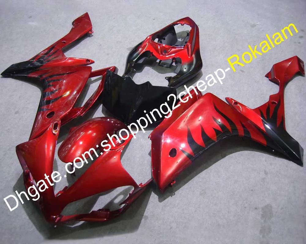 2007 2008 YZF-R1 Fashion Fairing For Yamaha 07 08 YZFR1 YZF R1 YZFR1000 Black Flame Red Body Custom ABS Fairings (Injection molding)