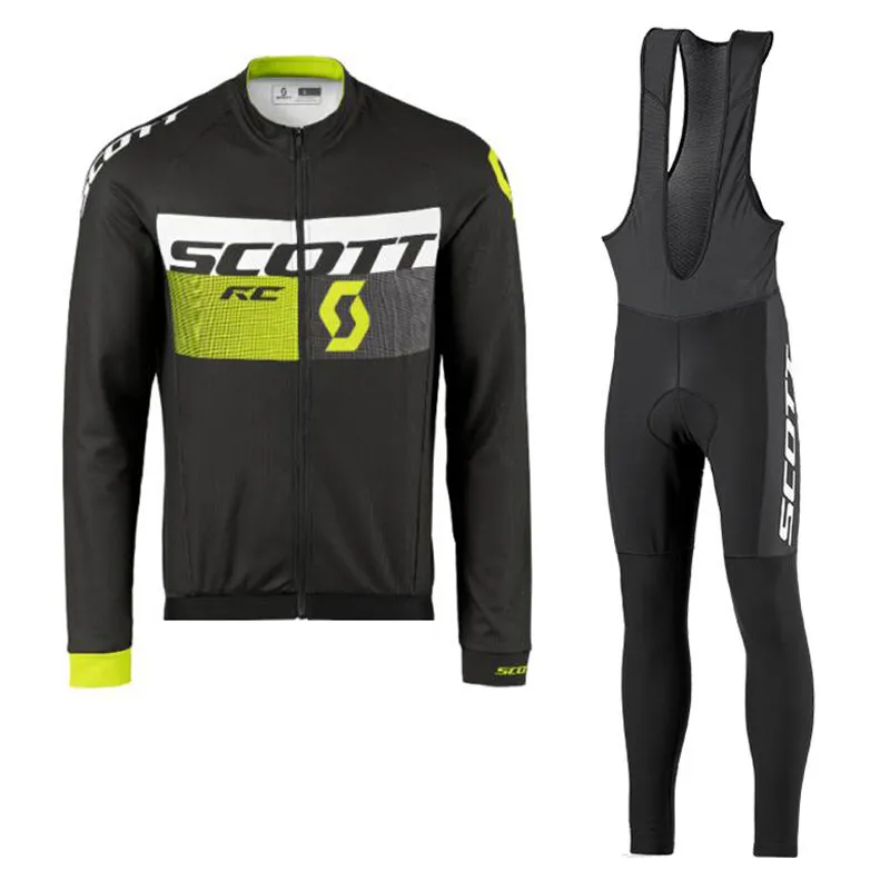 2021 Pro SCOTT Team Long Sleeve Cycling Jersey Set Men Breathable 3D Padded bib pants Mountain Bike Clothing Bicycle Sports uniform Y2104011