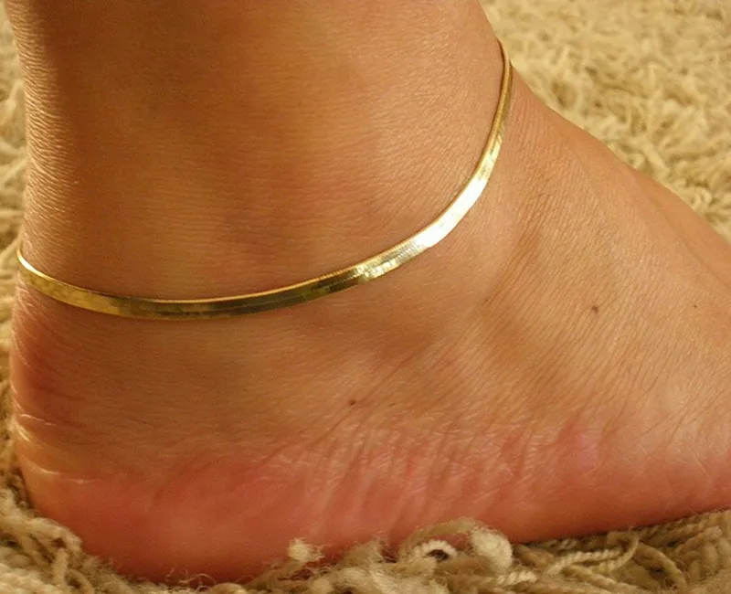 New Fine Silver / Gold Plated Adjustable Flat Snake Chain Anklet Bracelet Women Simple Delicate Foot Chain Summer Beach Feet Jewelry